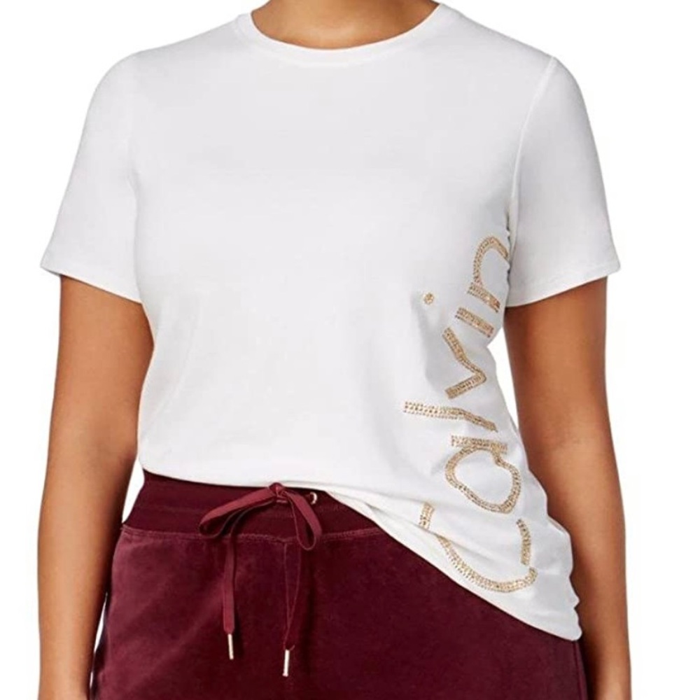 Calvin Klein 1X White T-Shirt with Gold trim - Picture 3 of 8